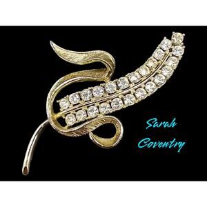 Sarah Coventry Vintage Gold Tone Rhinestone Wheat Corn Brooch Statement Pin